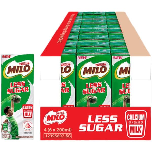 Milo 50% less sugar tetra pack (24x200g).